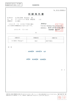 圧力損失検査結果